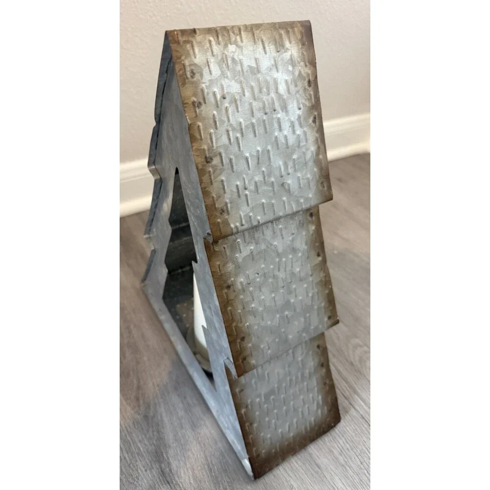 Galvanized Metal Christmas Tree Candle Holder Rustic Decorative, Place A Bid